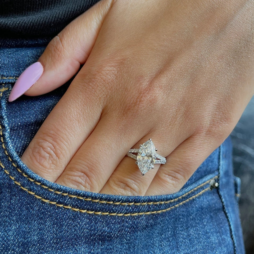 Marquise Moissanite Diamond Split Shank Ring