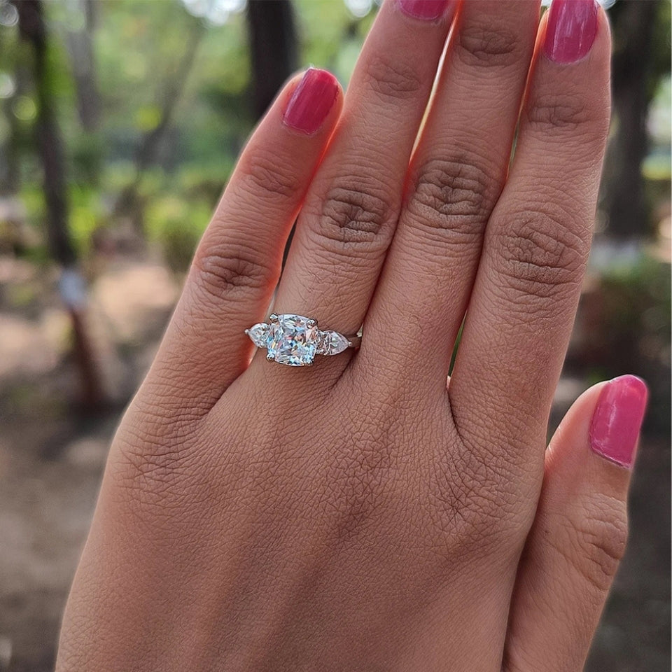 Moissanite Princess Shape Three Stones Ring
