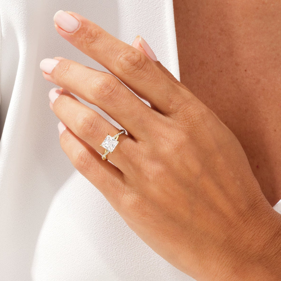 Princess Cut Moissanite Twisted Ring