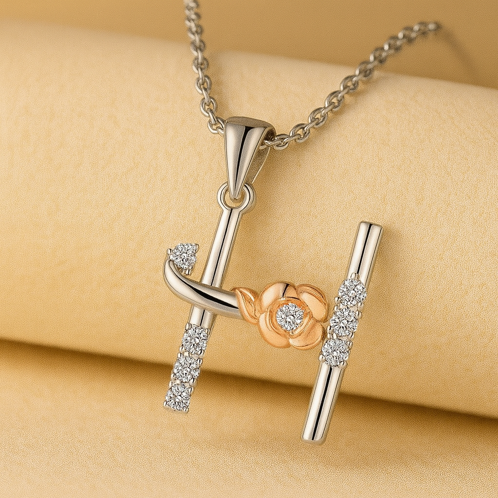 Alphabet Rose Pendant Necklace