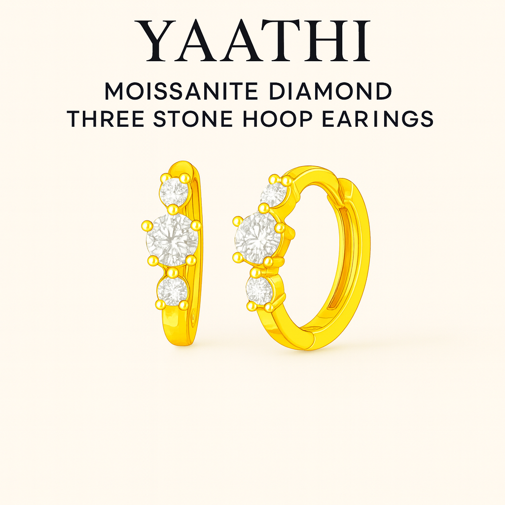 Moissanite Diamond Three Stone Hoop Earrings