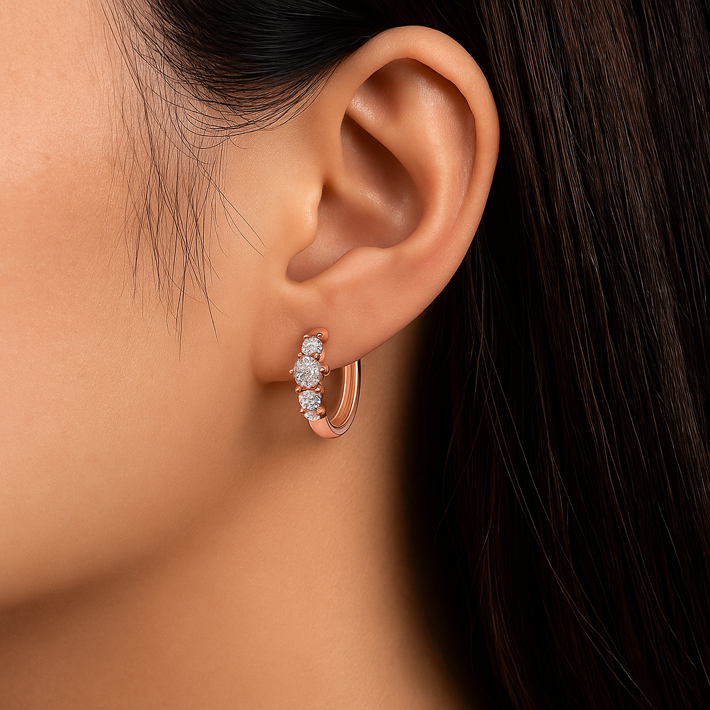 Moissanite Diamond Three Stone Hoop Earrings