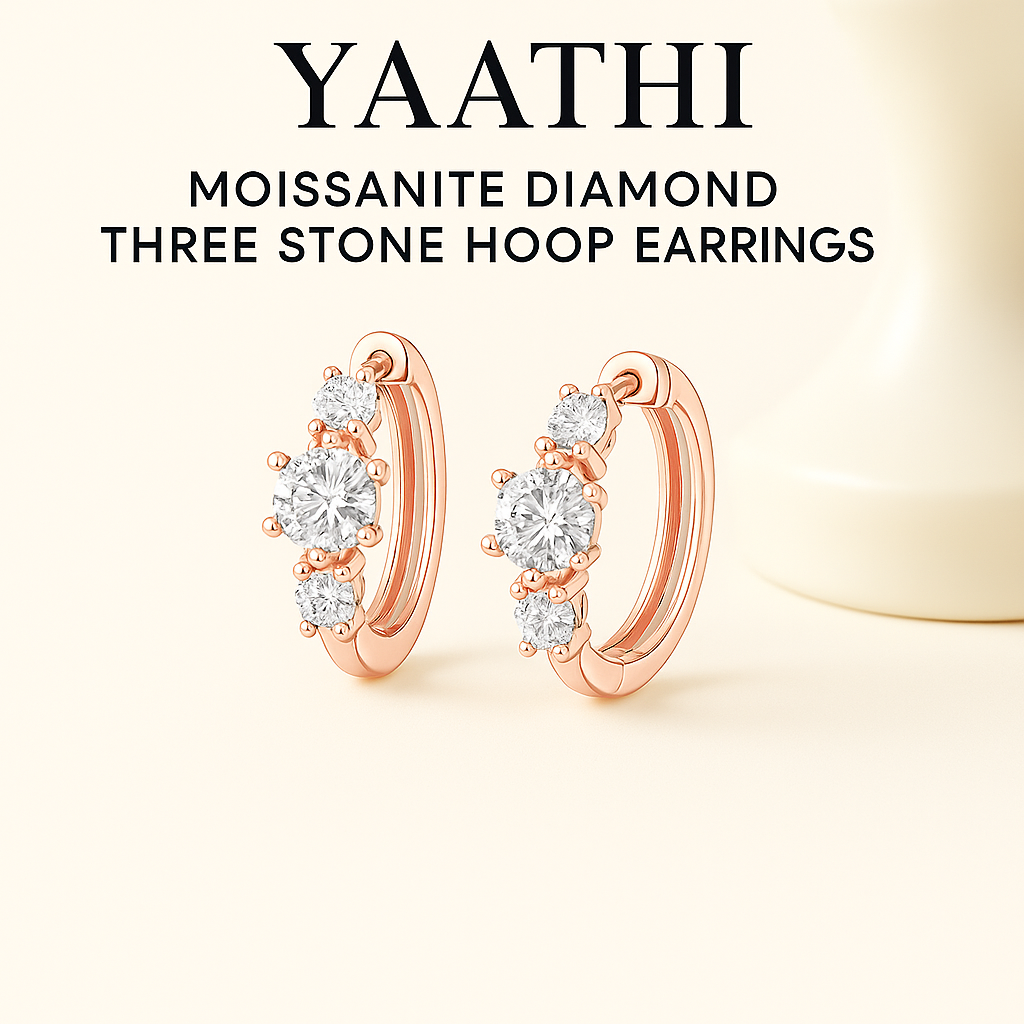 Moissanite Diamond Three Stone Hoop Earrings
