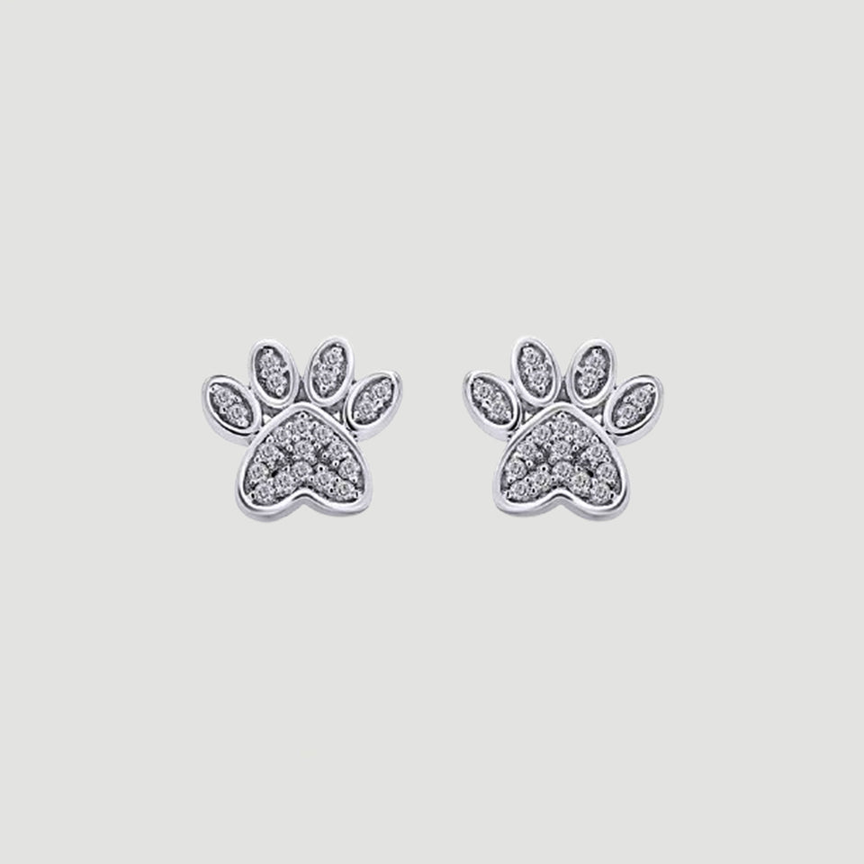 Excellent Cubic Zirconia Paw Print Stud