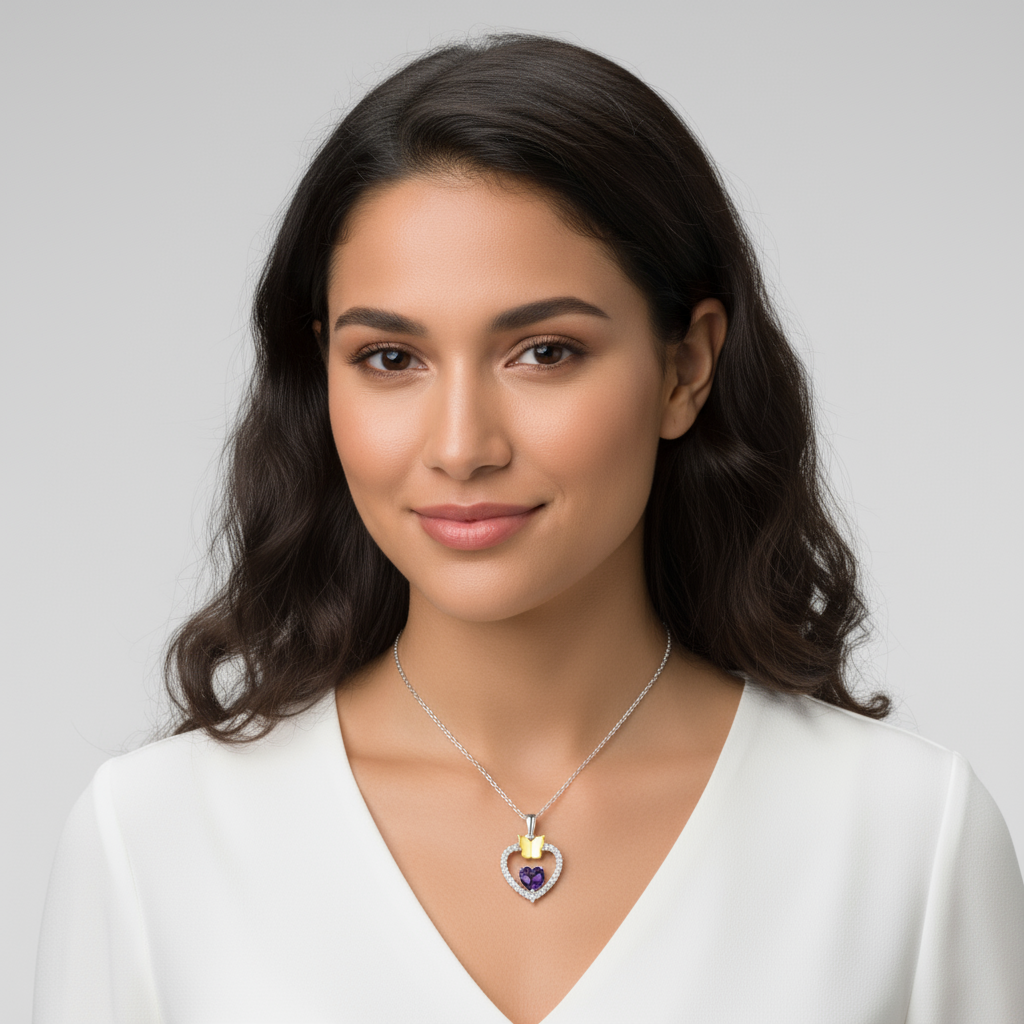 Gemstone Heart Butterfly Pendnat Necklace
