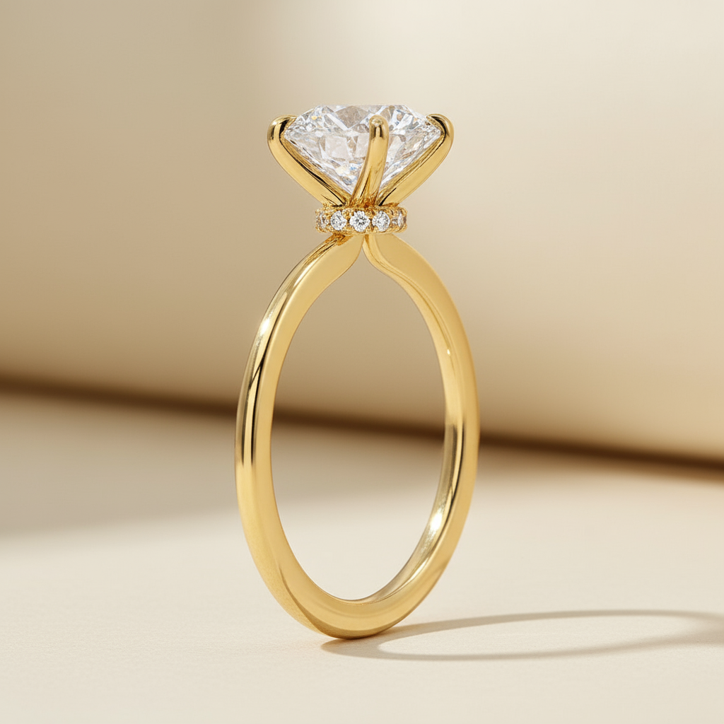 Round Halo Moissanite Diamond Ring