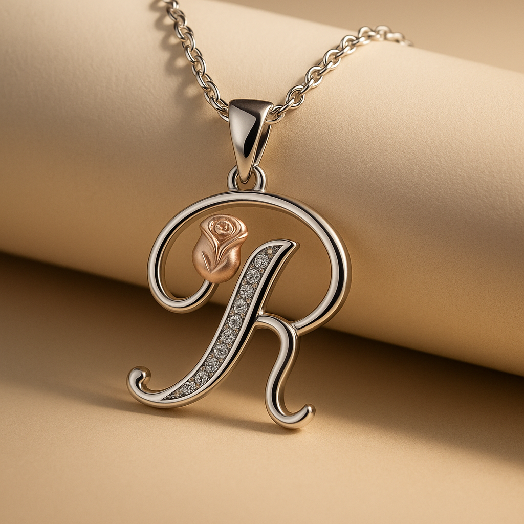 Initial Alphabet Rose Pendant Necklace