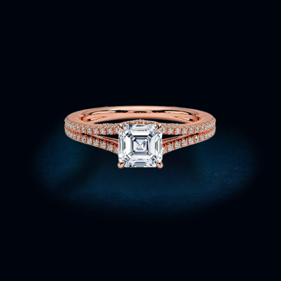 Asscher Moissanite Split Shank Ring