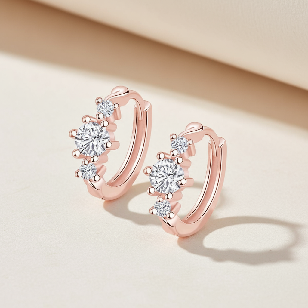 Moissanite Diamond Three Stone Hoop Earrings