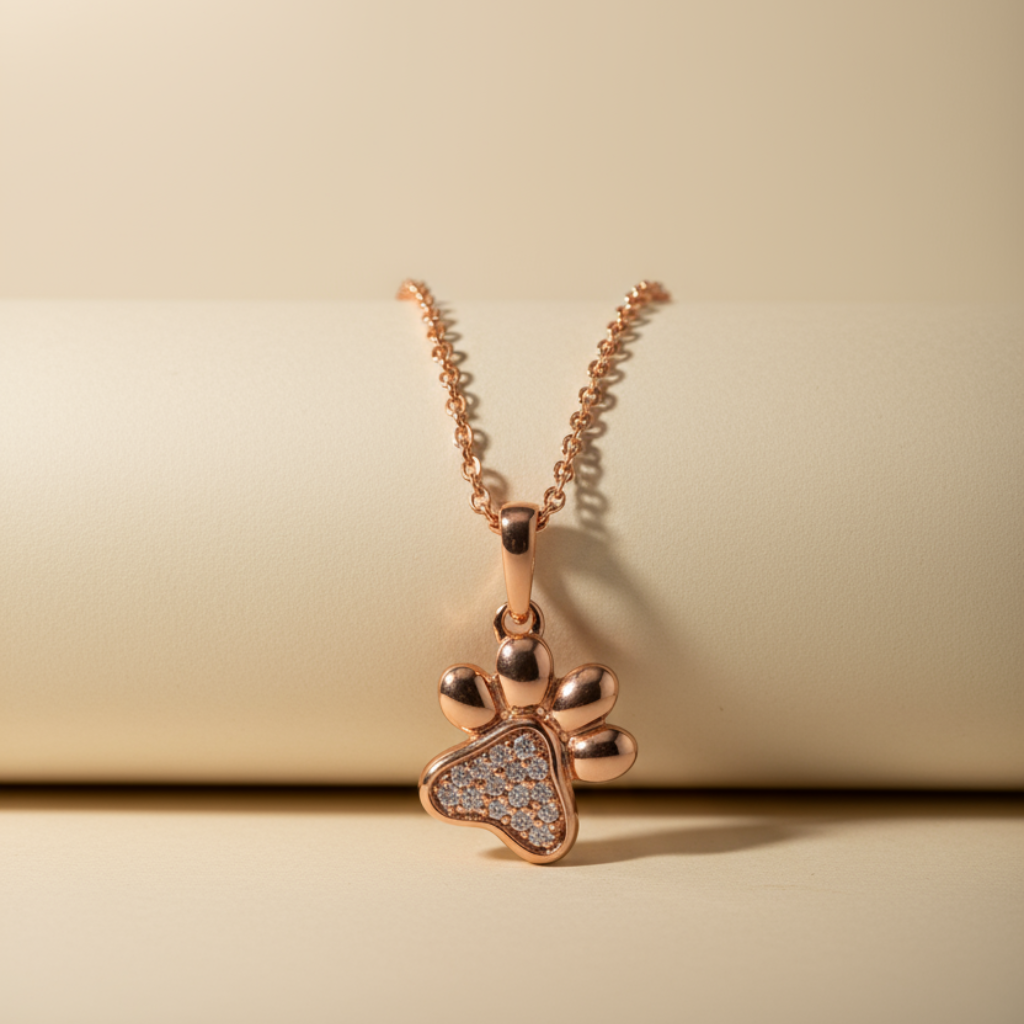 Tilted Paw Print Pendant Necklace