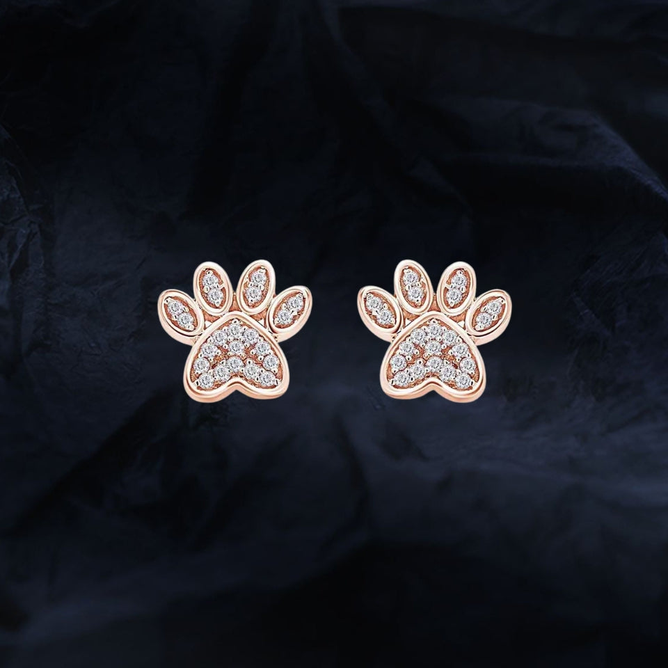 Cubic Zirconia Paw Print Stud
