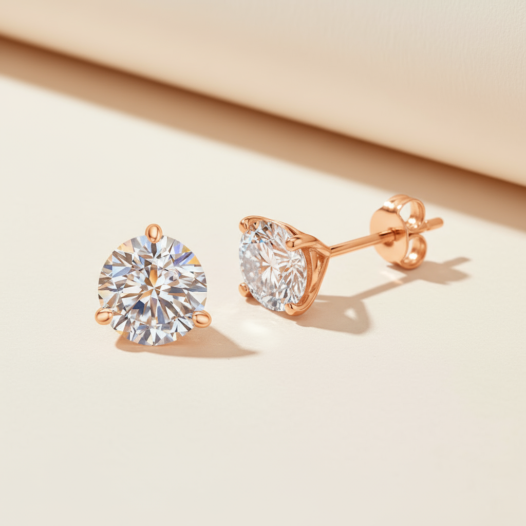 Round Cut Moissanite Diamond Classic Stud