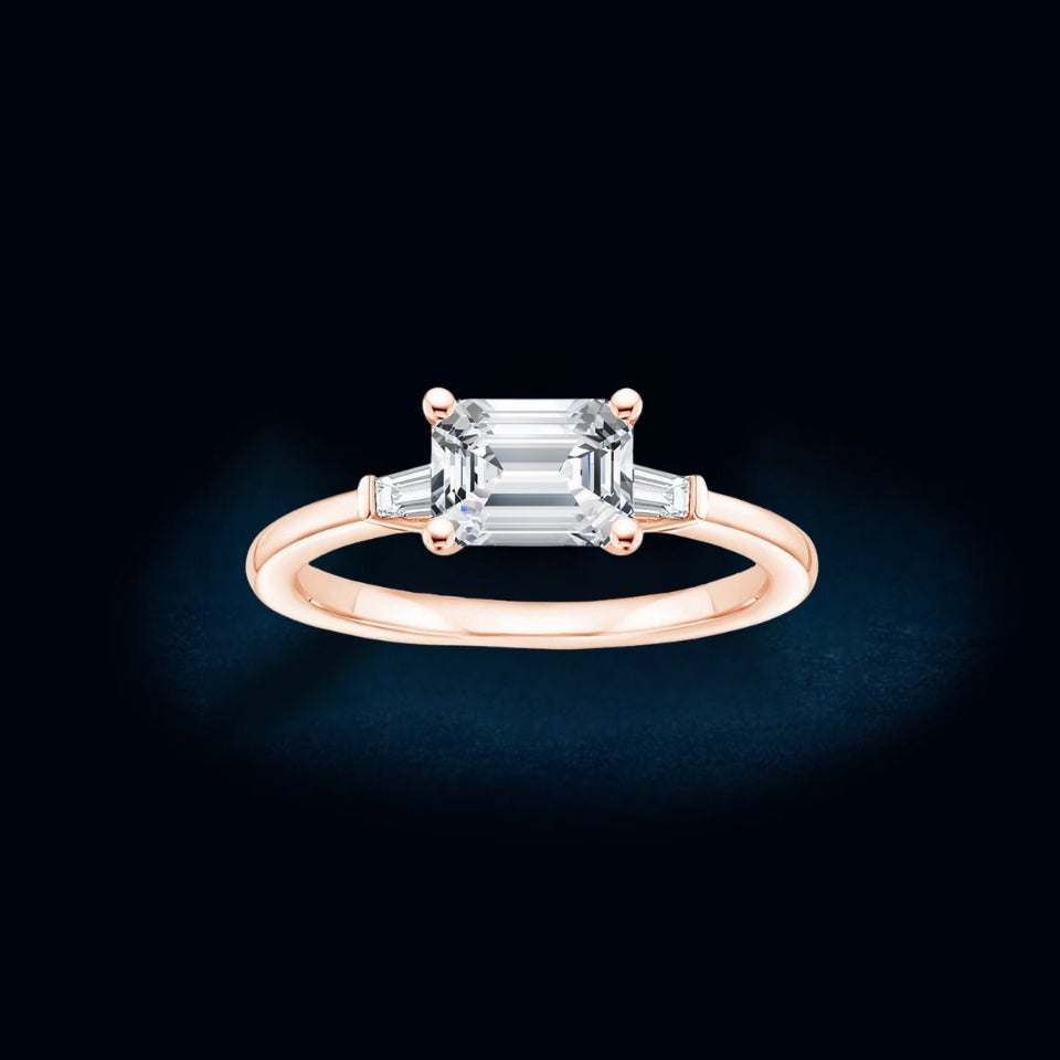 Baguette and Emerald Moissanite Three Stone Ring