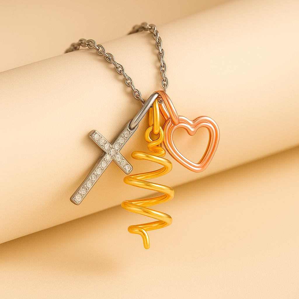 Cross, Tree and Heart Outline Charms Pendant Necklace