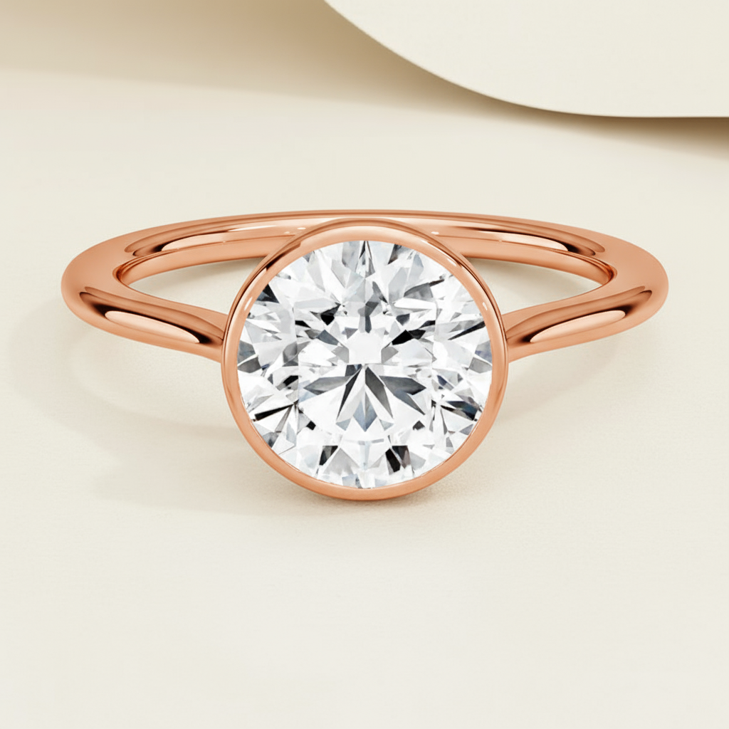 Round Bezel Moissanite Diamond Ring