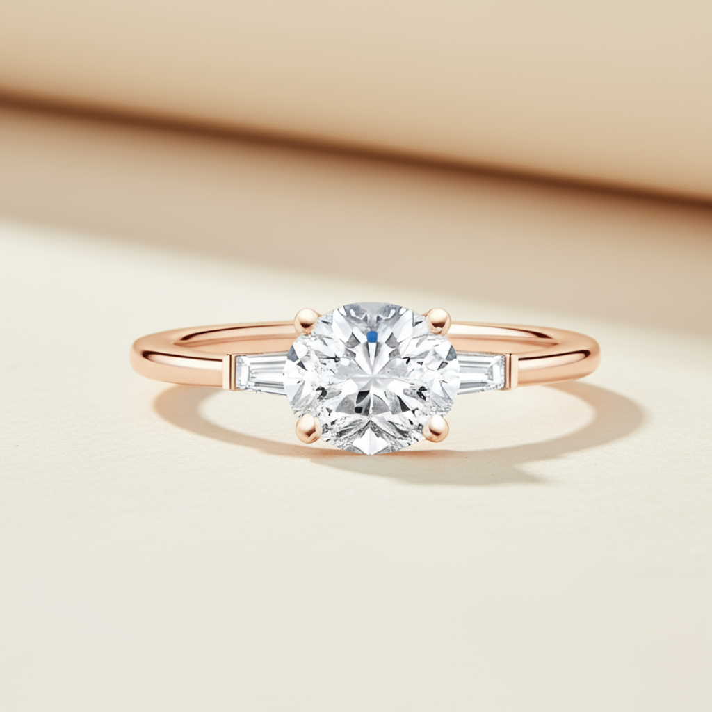 Oval Three Stone Moissanite Diamond Ring