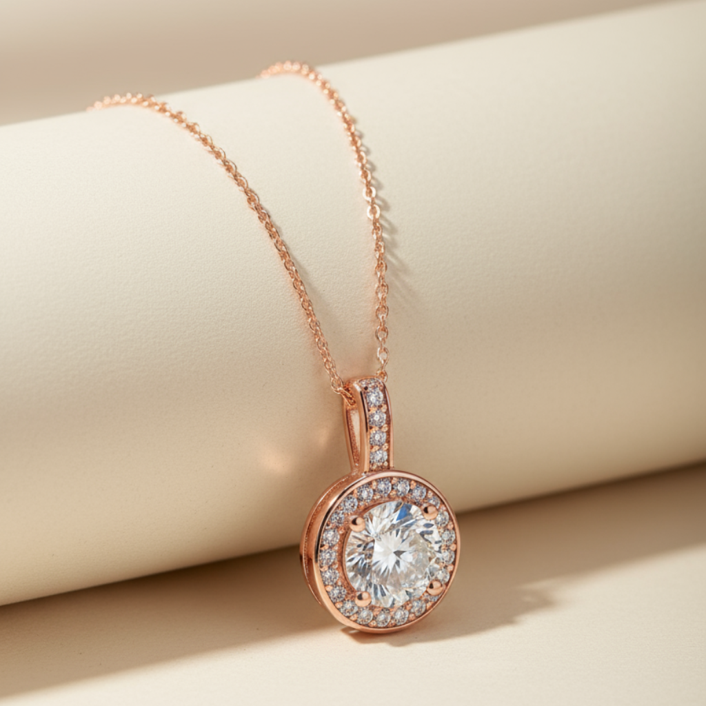 Round Halo Pendant Necklace