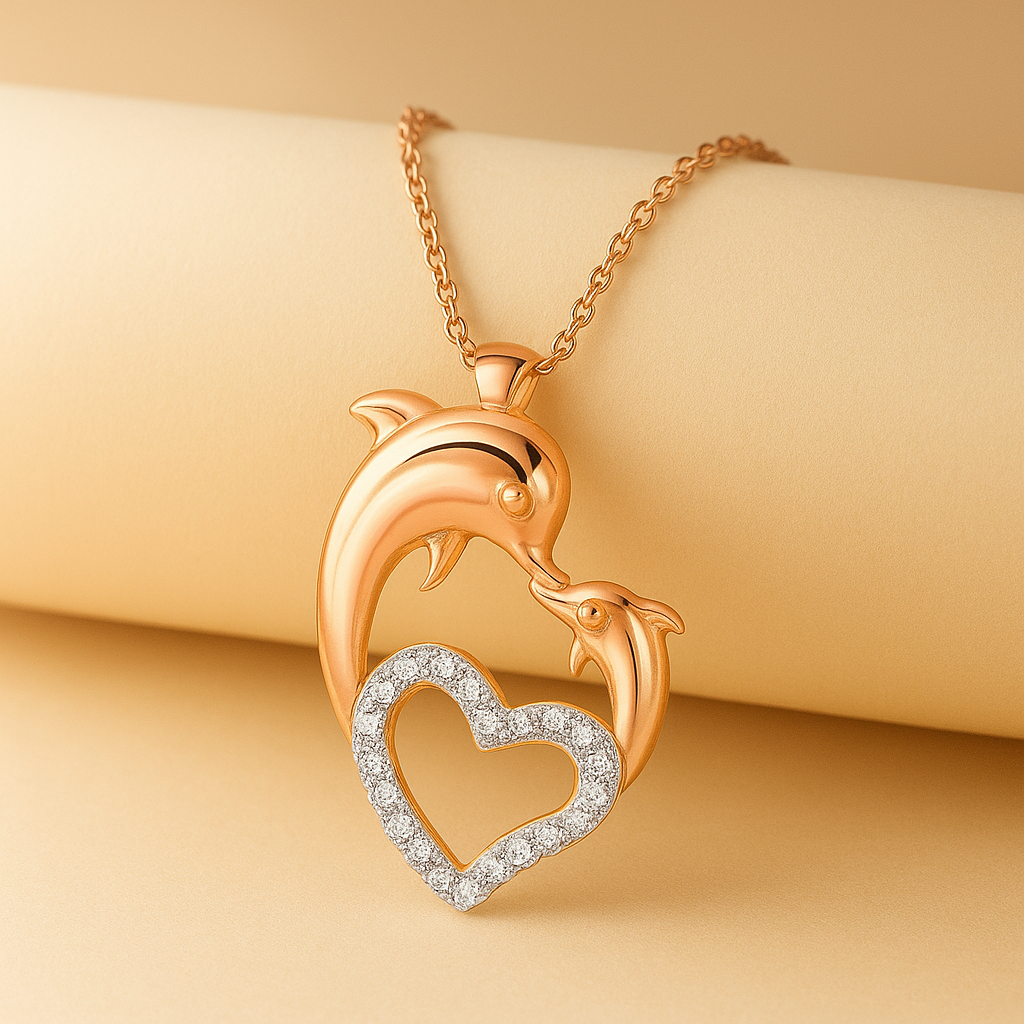 Mother Love Dolphin Heart Pendant Necklace