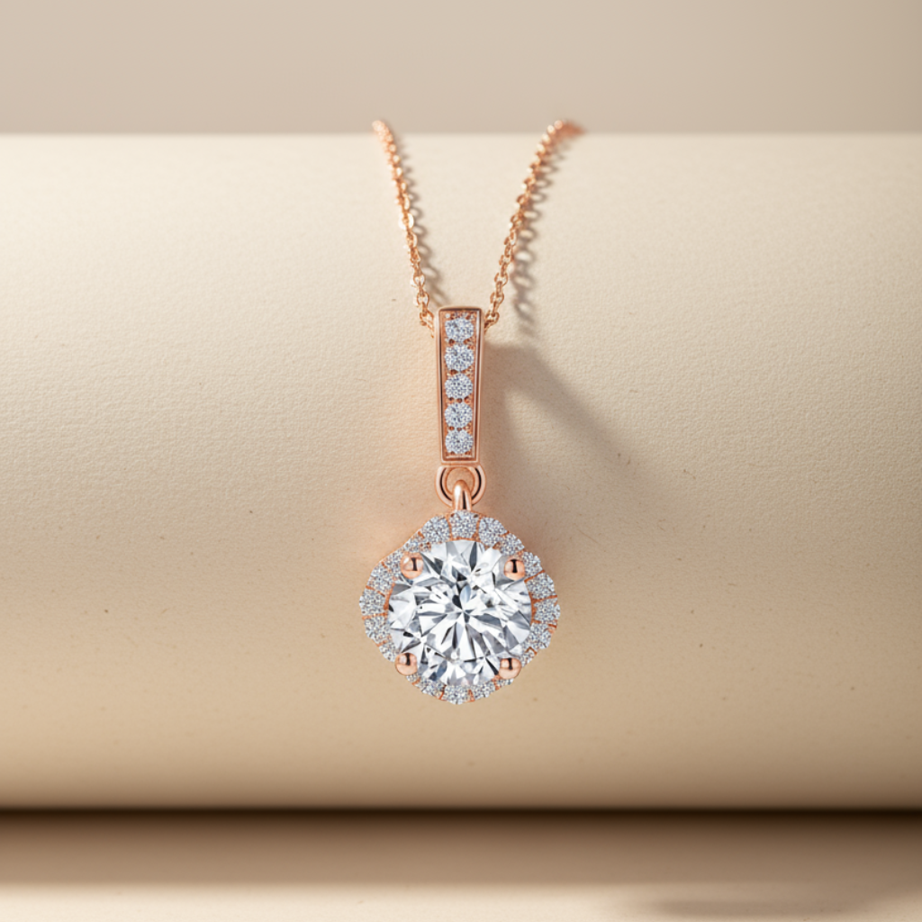 Leaf Clover Halo Pendant Necklace