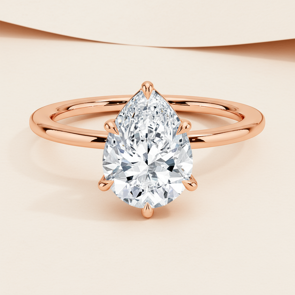 Pear Classic Moissanite Diamond Solitaire Ring