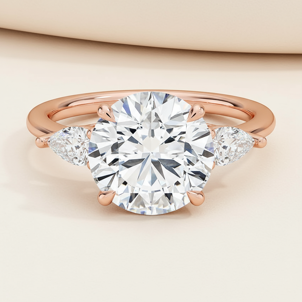 Round Cut Three Stone Moissanite Diamond Ring