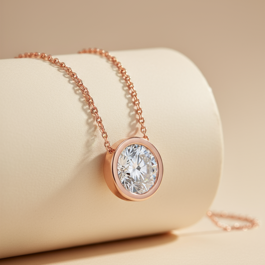 Bezel Set Solitaire Pendant Necklace