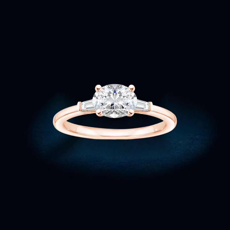 Baguette and Oval Moissanite Three Stone Ring