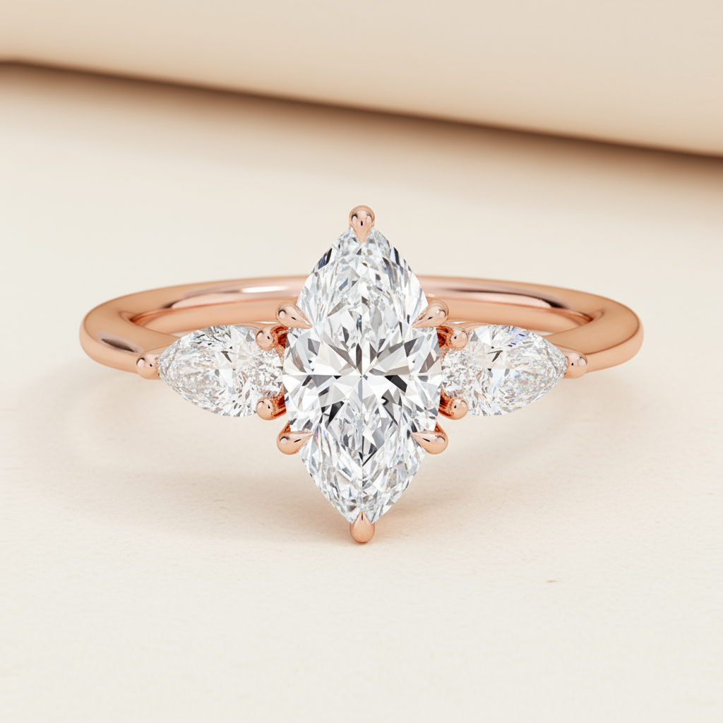 Marquise Three Stone Moissanite Diamond Ring