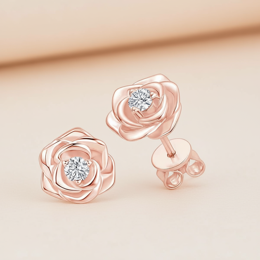 Rose Flower Moissanite Diamond Stud