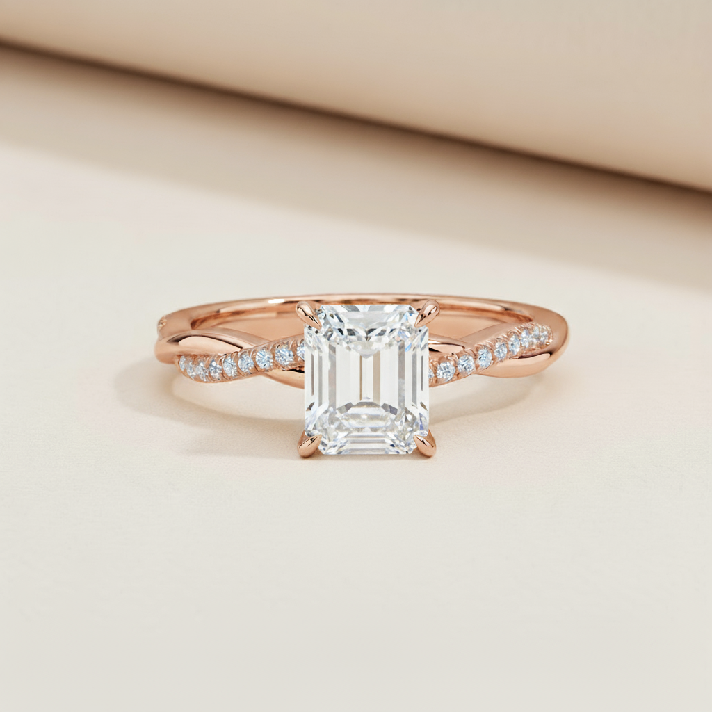 Emerald Twisted Moissanite Diamond Ring