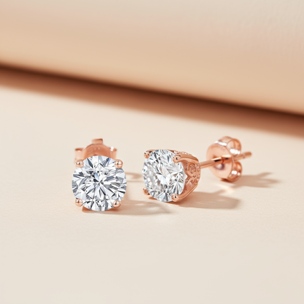 Round Vintage Moissanite Diamond Solitaire Stud