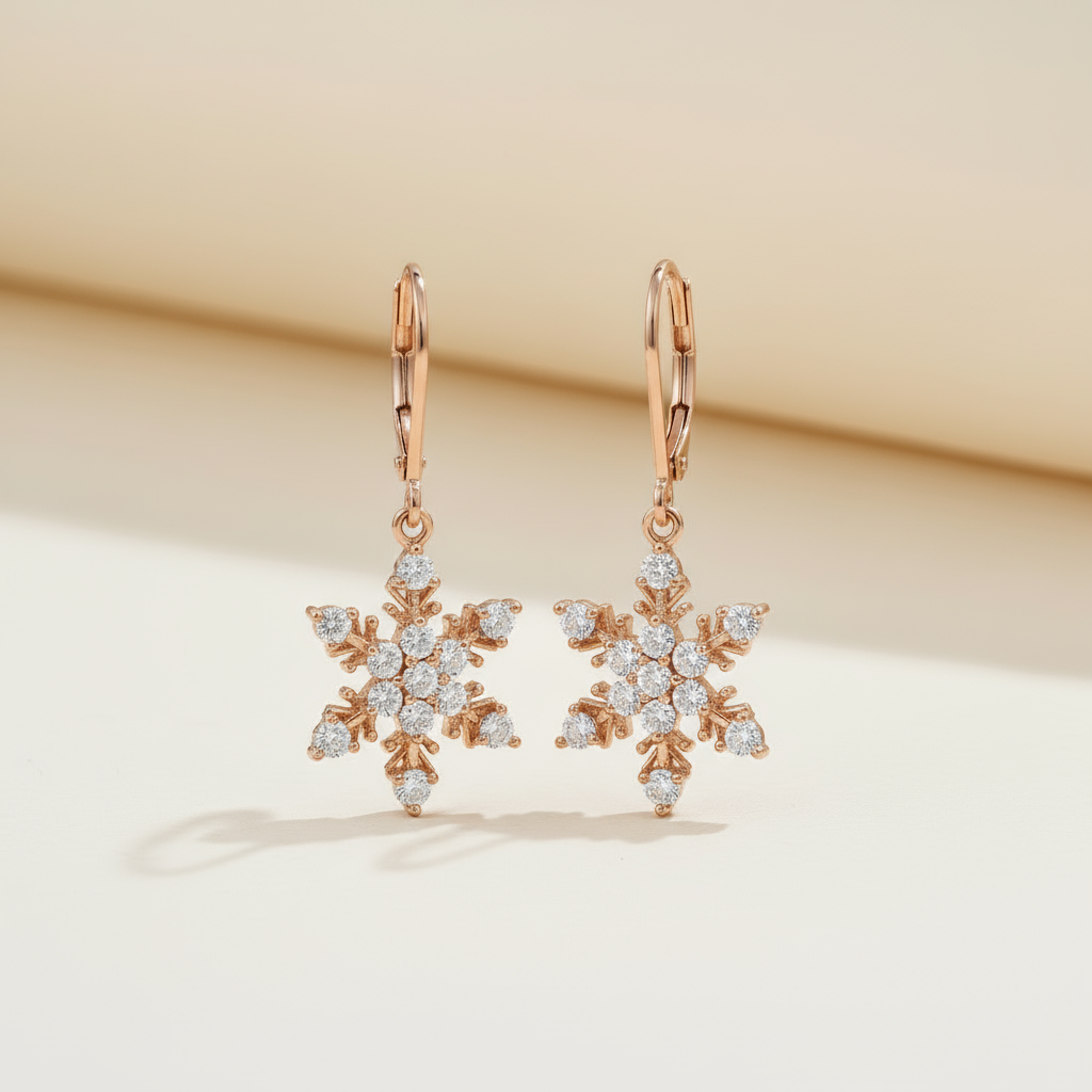 Cubic Zirconia Snowflake Drop Earrings