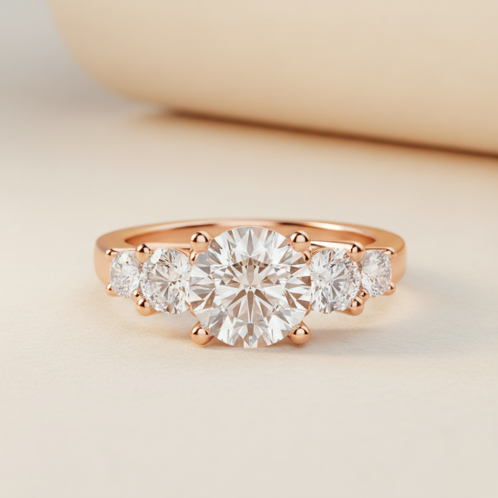 Round Five Stone Moissanite Diamond Engagement Ring