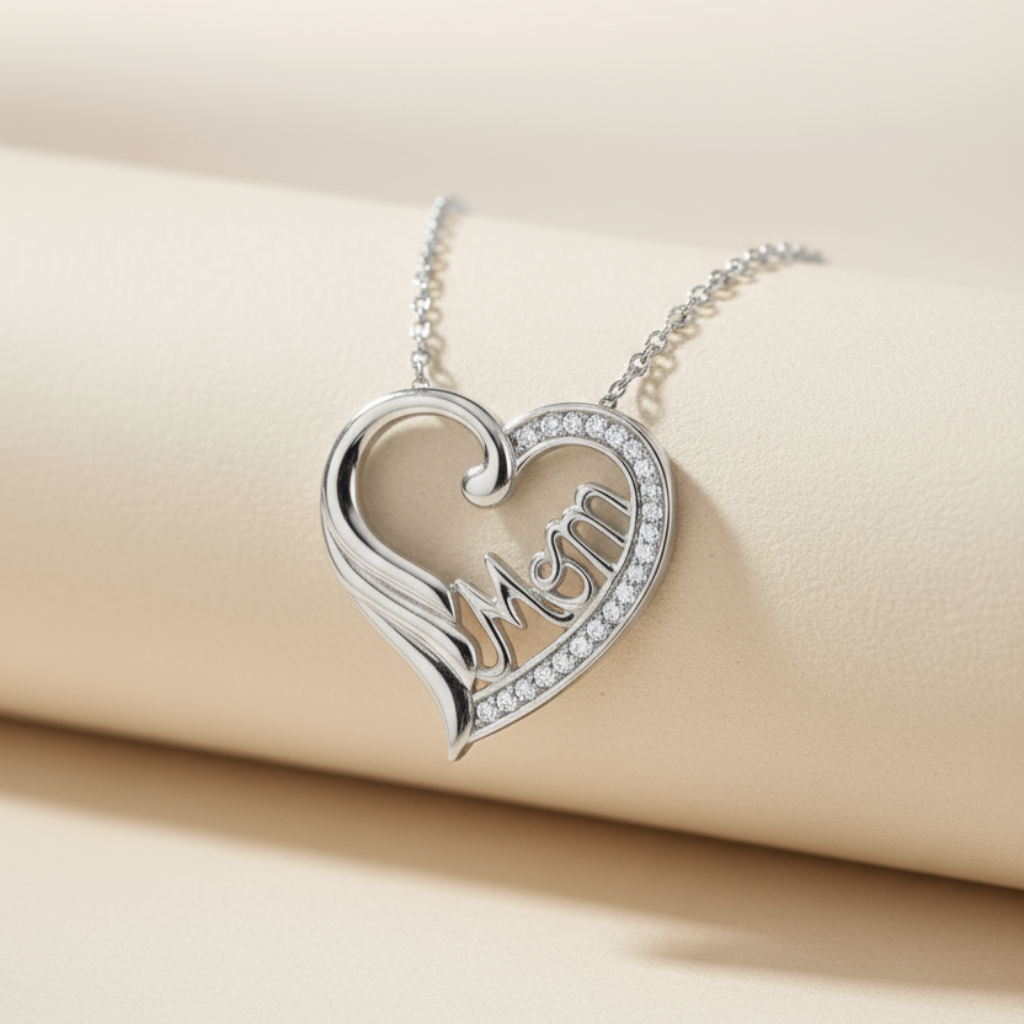 Mom Heart Angel Wing Pendant Necklace