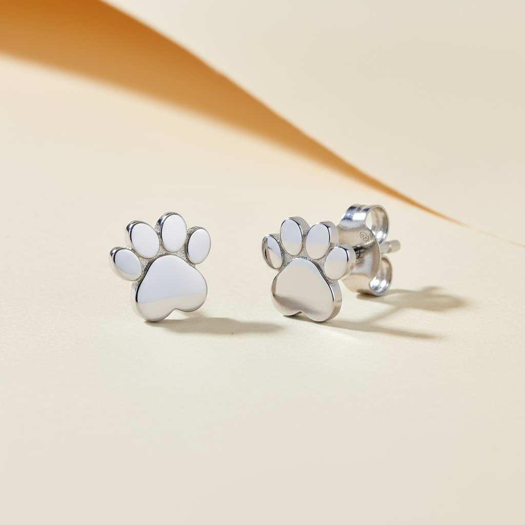 Heart Shaped Dog Paw Print Stud