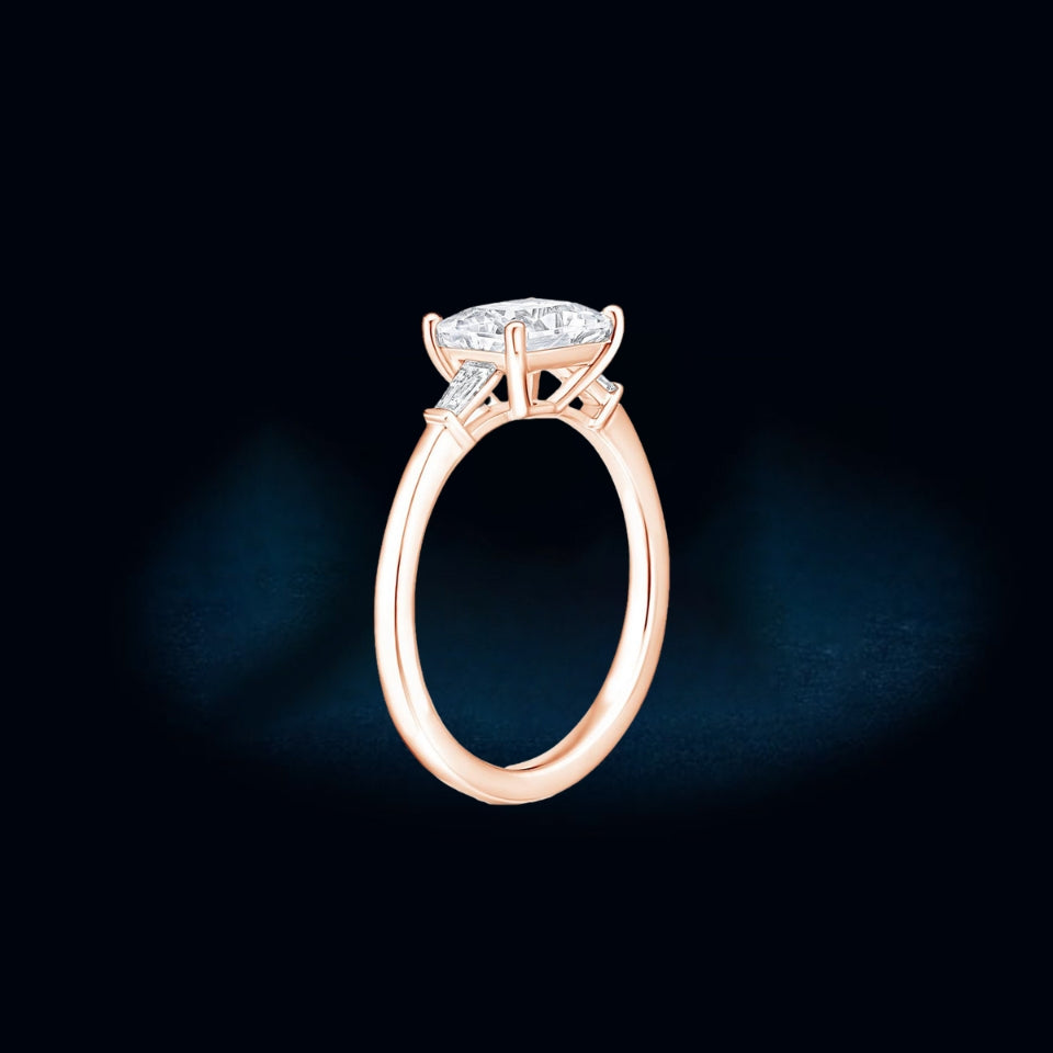 Baguette and Emerald Moissanite Three Stone Ring