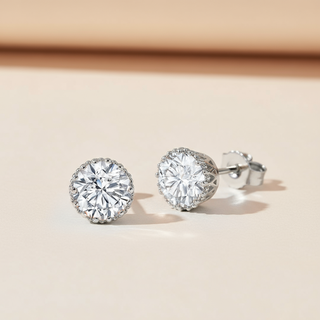 Moissanite Diamond Solitaire Stud