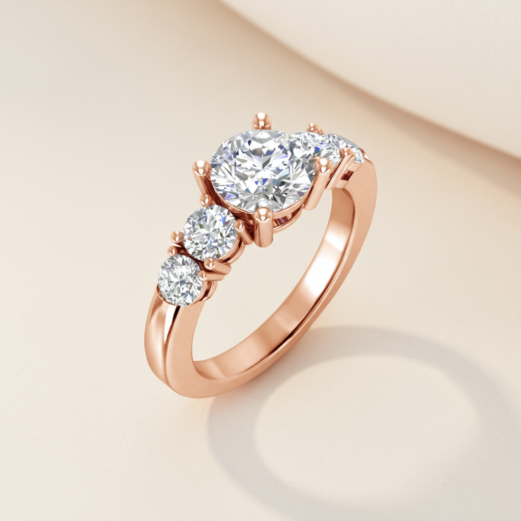 Round Five Stone Moissanite Diamond Engagement Ring