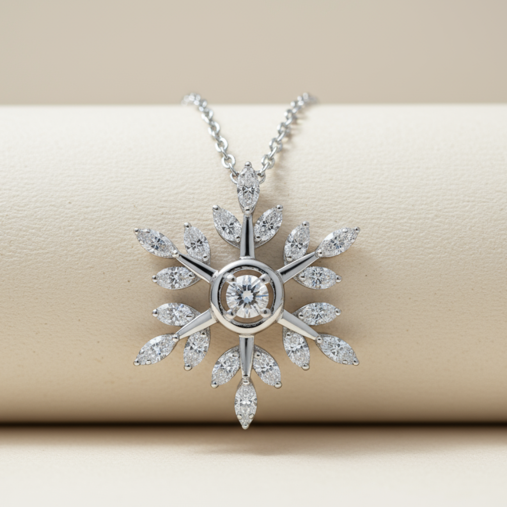 Circle Outline Snowflake Pendant Necklace
