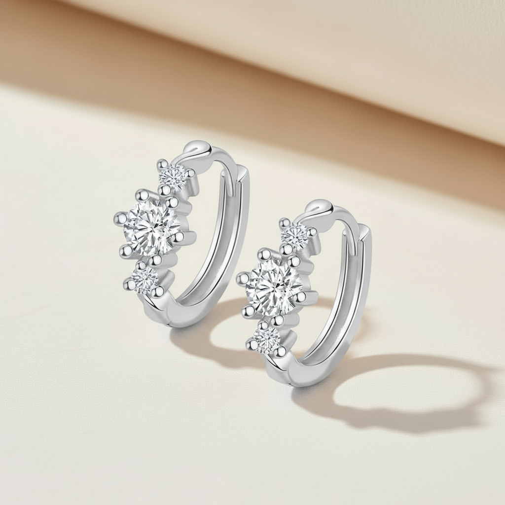 Moissanite Diamond Three Stone Hoop Earrings