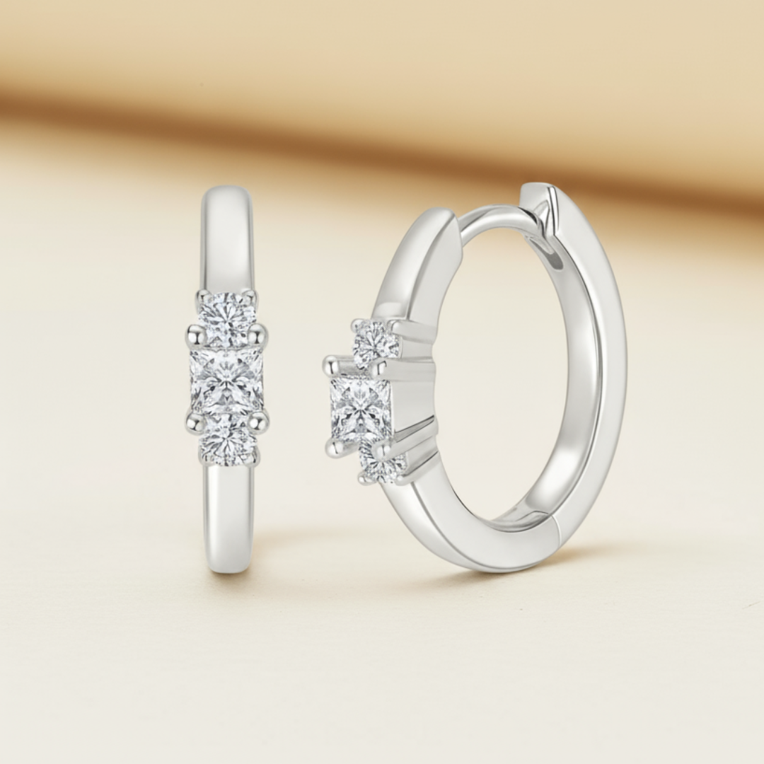 Princess Cut Moissanite Diamond Hoop Earrings