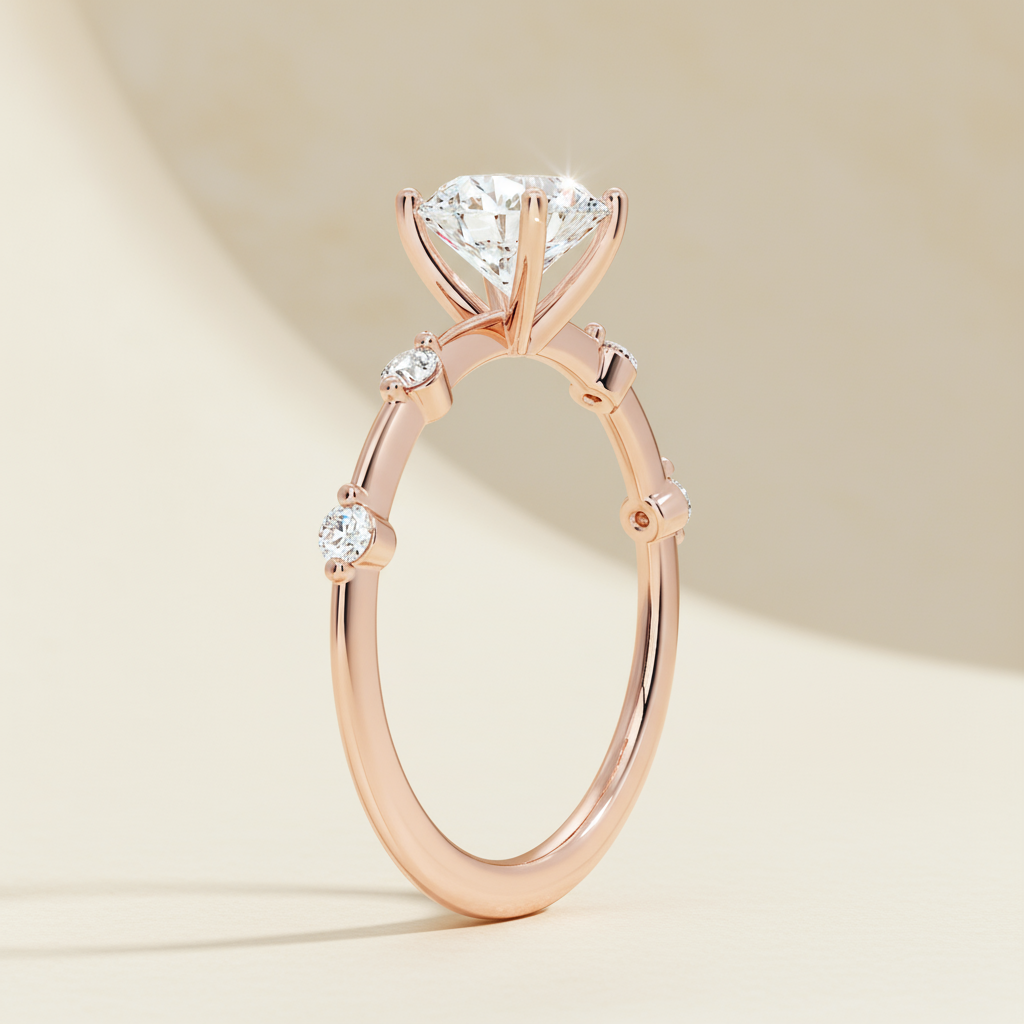 Round Classic Five Stone Moissanite Diamond Ring