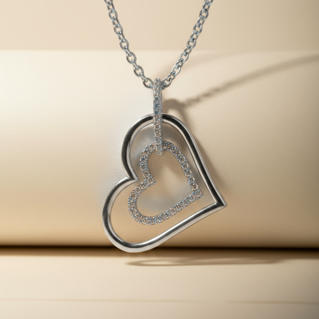 Tilted Double Heart Pendant Necklace