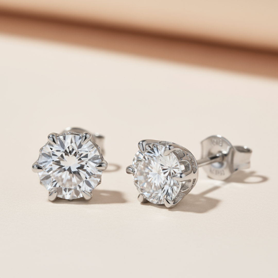 Brilliant Moissanite Diamond Solitaire Stud