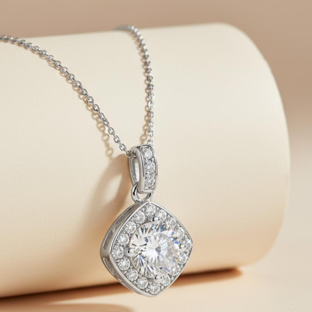 Cushion Halo Pendant Necklace