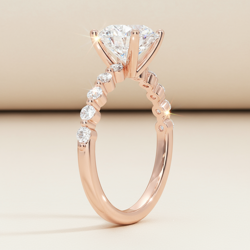 Round Accent Moissanite Diamond Engagement Ring