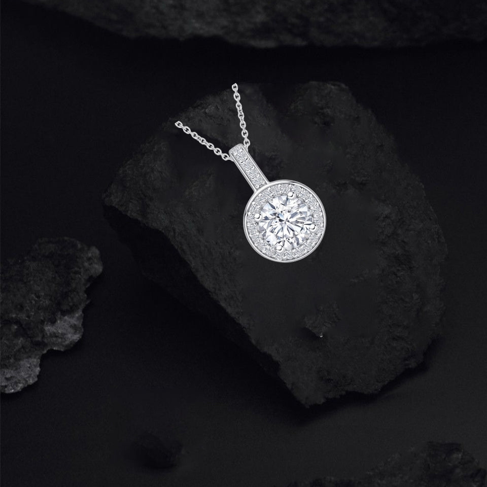 Round Halo Pendant Necklace
