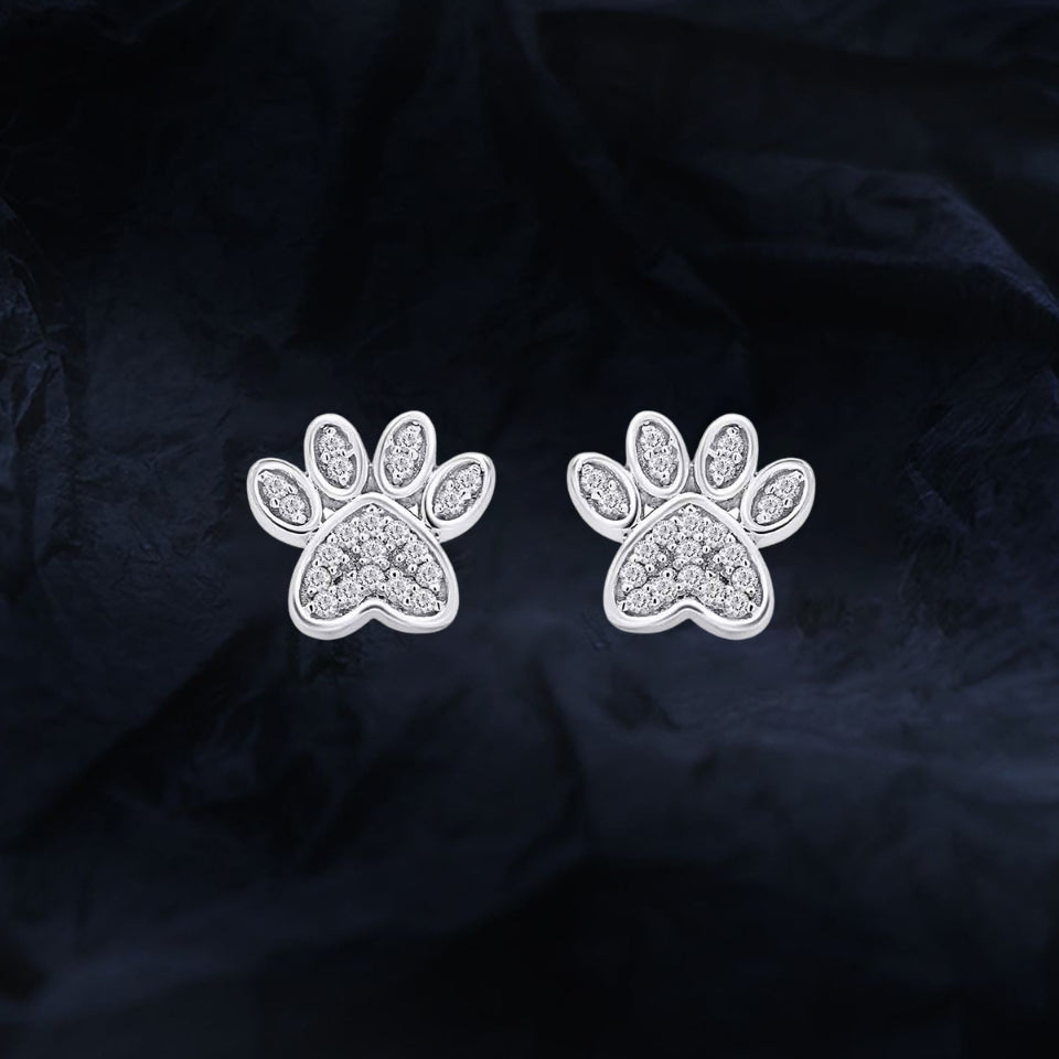 Cubic Zirconia Paw Print Stud