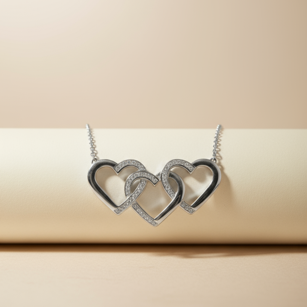 Triple Interlocking Heart Pendant Necklace