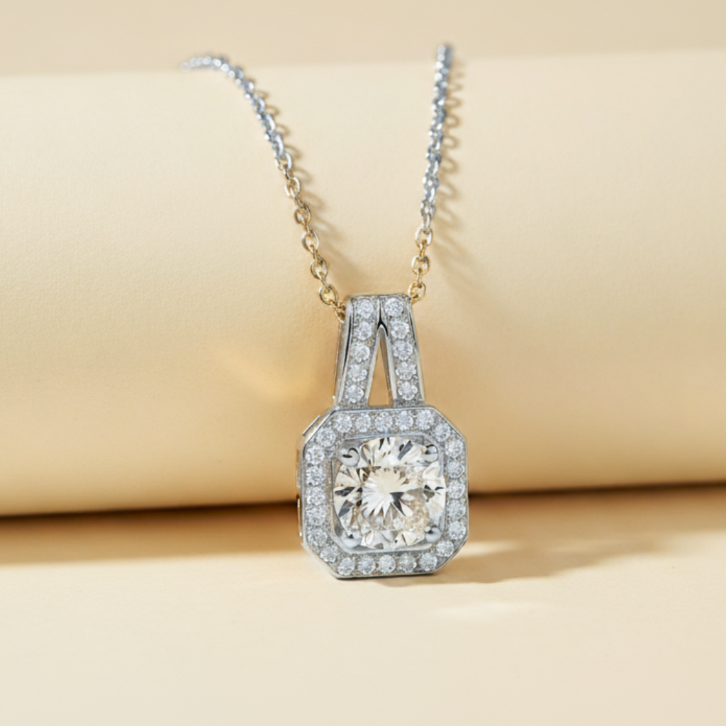 Cushion Cut Halo Pendant Necklace